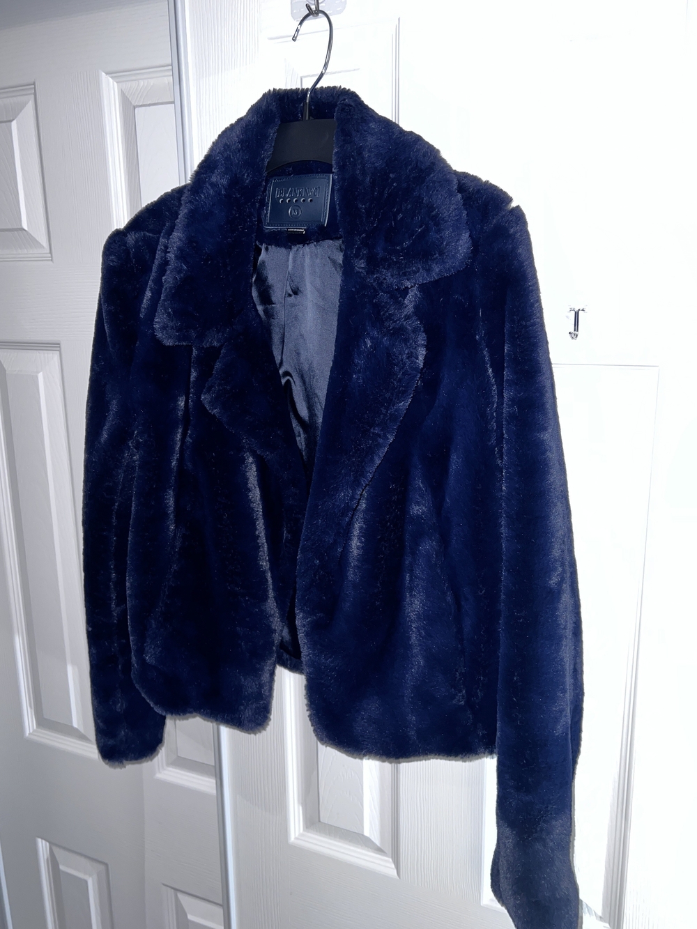 BLANKNYC Cropped Faux Fur Deep Navy Frost Bite Jacket Size M